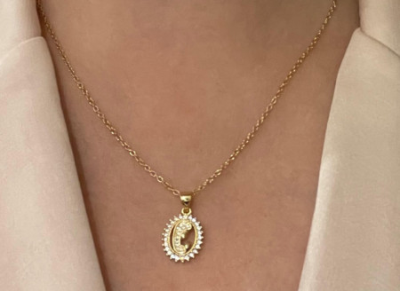 Colar Dourado com Centro Dourado e com Pedras - FREE SHIPPING