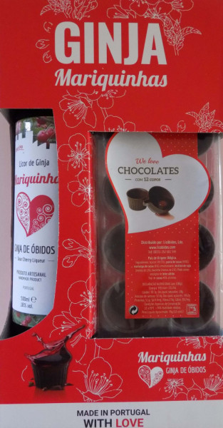 Licor Ginja de Óbidos "Mariquinhas" - 50cl  + 12 tazas de chocolate