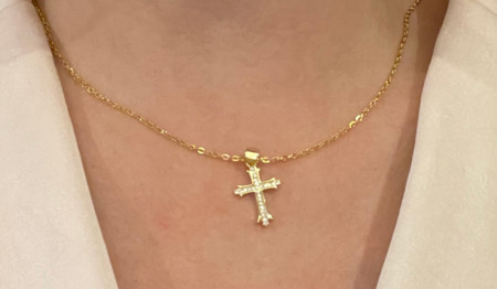 Colar Dourado com Cruz Dourada e com Pedras - FREE SHIPPING