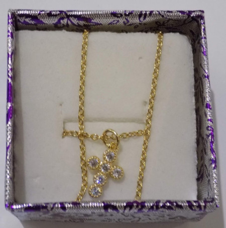 Colar Dourado com Cruz Dourada e com Pedras - FREE SHIPPING - Img 2