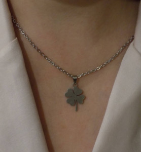 Silver Necklace with Silver Clover - FREE SHIPPING