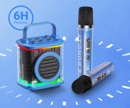 CADC15 - Set Sistem Mini Karaoke si 2 Mini Microfoane, Jucarii copii, Cadou pentru Craciun, Petreceri in familie - Albastru - Img 3