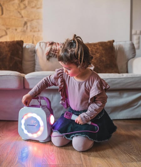 CADC6 - Set Sistem Mini Karaoke si 2 Mini Microfoane, Jucarii copii, Cadou pentru Craciun, Petreceri in familie - Roz - Img 4