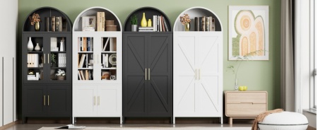 DUA205 - Vitrina 80 cm, Dulap rotund pentru birou, Biblioteca Living, Rafturi Dormitor, Dining, Hol - Alb - Img 12