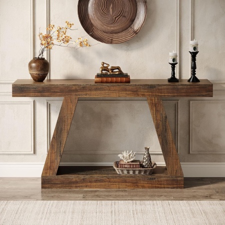 MAM5 - Masa Consola, 140 cm, masuta hol, living, dining, dormitor - Maro deschis / Maro Inchis / Gri - Img 10