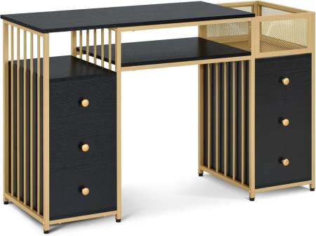 MANIAU205 - Masuta manichiura, birou, 125 cm, masa cosmetica pentru salon - Alb / Negru - Auriu - Img 5