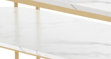 MANIAU207 - Masuta manichiura, 114 cm, masa cosmetica ovala pentru salon - Alb - Auriu - Img 11