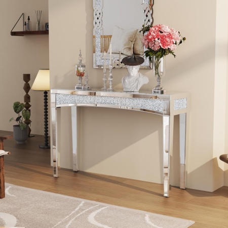 MAOG4 - Masa toaleta oglinda, masuta consola, 120 cm, cosmetica machiaj, vanity birou, Argintiu - Img 3
