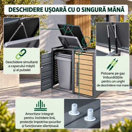 MAPG201 - Masca metalica Gri Antracit / Aspect Lemn pentru 1/ 2 / 3 / 4 Pubele Gunoi - Img 11