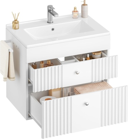 Masca de Chiuveta suspendata, 60 cm cu lavoar ceramic si Riflaj - Mobilier Baie VELORA - Img 2