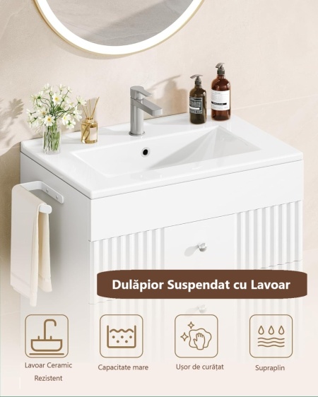 Masca de Chiuveta suspendata, 60 cm cu lavoar ceramic si Riflaj - Mobilier Baie VELORA - Img 8