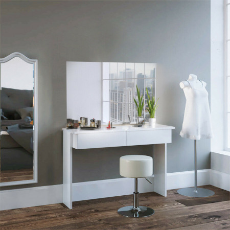 Masuta machiaj cu Oglinda LED si 2 Sertare pentru Cosmetice, Set Masa toaleta 120 cm, Alb, masuta cosmetica, vanity - SEA252 - Img 7