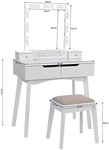 Masuta machiaj cu Oglinda LED si 2 Sertare pentru Cosmetice, Set Masa toaleta 80 cm, Alb, masuta cosmetica, vanity - SEA97 - Img 2