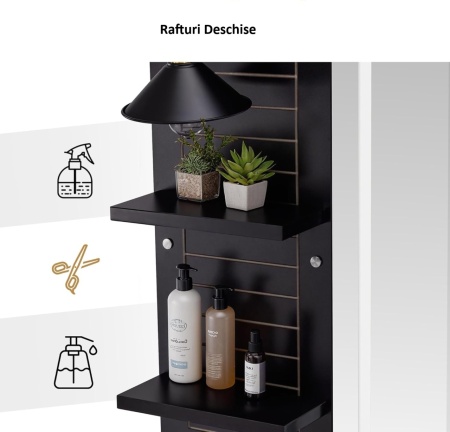 Masuta machiaj cu Oglinda LED si 2 Sertare pentru Cosmetice, Set Masa toaleta 150 cm, Negru / Maro, masuta cosmetica, vanity - SEN259 - Img 7