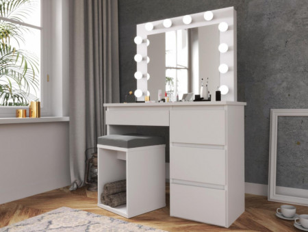 Masuta machiaj cu Oglinda LED si 4 Sertare pentru Cosmetice, Alb, masuta cosmetica, vanity - SEA505 - Img 5