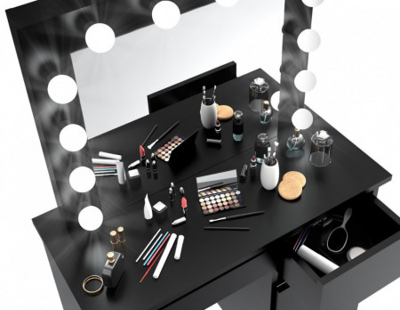 Masuta machiaj cu Oglinda LED si 4 Sertare pentru Cosmetice, Negru, masuta cosmetica, vanity - SEN505 - Img 5