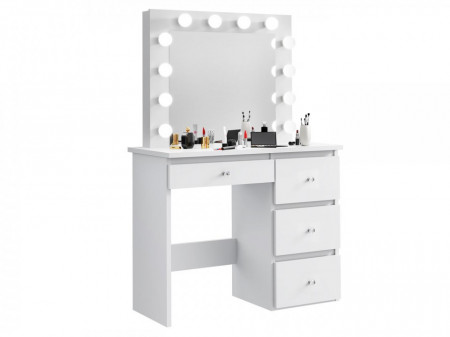 Masuta machiaj cu Oglinda LED si 4 Sertare pentru Cosmetice, Set Masa toaleta 94 cm, Alb, masuta cosmetica, vanity - SEA538 - Img 6