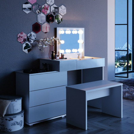 Masuta machiaj cu Oglinda LED si 4 Sertare pentru Cosmetice, Set Masa toaleta 117 cm, Alb, masuta cosmetica, vanity - SEA389 - Img 7