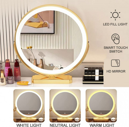 Masuta machiaj cu Oglinda LED si 4 Sertare pentru Cosmetice, Set Masa toaleta 100 cm, Alb, masuta cosmetica, vanity - SEA90 - Img 4