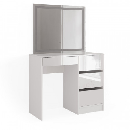 Masuta machiaj cu Oglinda LED si 4 Sertare pentru Cosmetice, Set Masa toaleta 90 cm, Alb Lucios, masuta cosmetica, vanity - SEA468 - Img 5