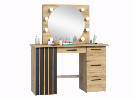 Masuta machiaj cu Oglinda LED si 4 Sertare pentru Cosmetice, Set Masa toaleta 120 cm, Stejar, masuta cosmetica, vanity - SEM518 - Img 4