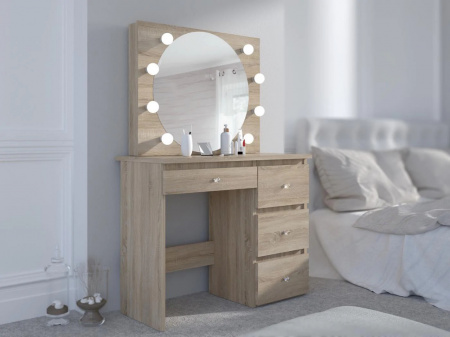 Masuta machiaj cu Oglinda LED si 4 Sertare pentru Cosmetice, Set Masa toaleta 94 cm, masuta cosmetica, vanity - SEM527 - Img 6