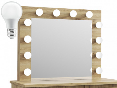 Masuta machiaj cu Oglinda LED si 4 Sertare pentru Cosmetice, Stejar, masuta cosmetica, vanity - SEM502 - Img 6
