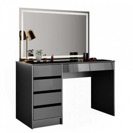 Masuta machiaj cu Oglinda LED si 5 Sertare pentru Cosmetice, Set Masa toaleta 120 cm, Gri, masuta cosmetica, vanity - SEG208 - Img 3