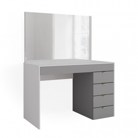 Masuta machiaj cu Oglinda LED si 5 Sertare pentru Cosmetice, Set Masa toaleta 115 cm, Alb, masuta cosmetica, vanity - SEA445 - Img 5