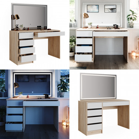Masuta machiaj cu Oglinda LED si 5 Sertare pentru Cosmetice, Set Masa toaleta 120 cm, Alb, masuta cosmetica, vanity - SEM239 - Img 4