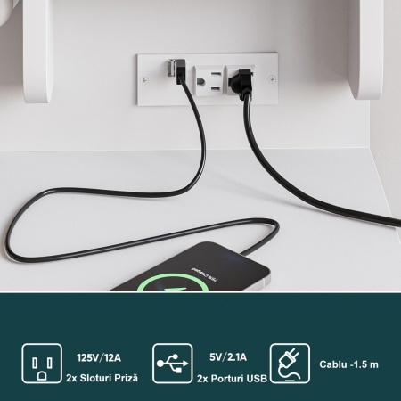 Masuta machiaj cu Oglinda LED si 5 Sertare pentru Cosmetice, Set Masa toaleta 99 cm, Alb, masuta cosmetica, vanity - SEA829 - Img 6