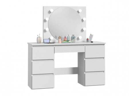 Masuta machiaj cu Oglinda LED si 7 Sertare pentru Cosmetice, Set Masa toaleta 120 cm, Alb, masuta cosmetica, vanity - SEA551 - Img 4