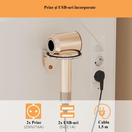 Masuta machiaj cu Oglinda LED si 9 Sertare pentru Cosmetice, Set Masa toaleta 110 cm, Alb, masuta cosmetica, vanity - SEA824 - Img 7