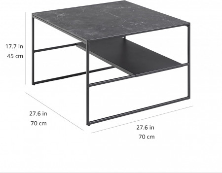 MCN8 - Masuta de cafea, 70 x 70 cm, cu raft, picioare metalice, blat cu Imitatie de Marmura - Negru - Img 8