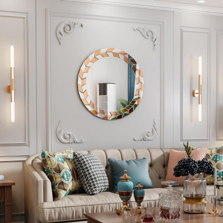 OGG31 - Oglinda rotunda 60 cm, pentru perete ornamentala dormitor, living - Argintiu - Auriu