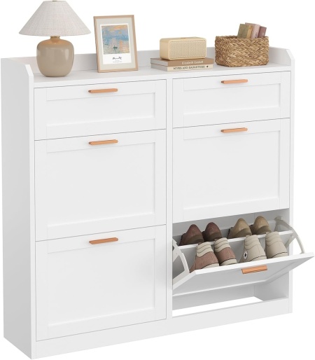 PANA204 - Pantofar 100 cm ingust, 4 compartimente si 2 sertare, pantofare, depozitare pantofi, mobilier hol - Alb - Img 6
