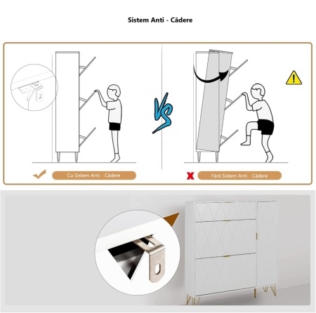 Pantofar 105 cm, pantofare, depozitare pantofi cu 3 Compartimente, si Dulapior, mobilier hol Alb / Negru / Crem / Gri / Albastru - PANA42 - Img 11