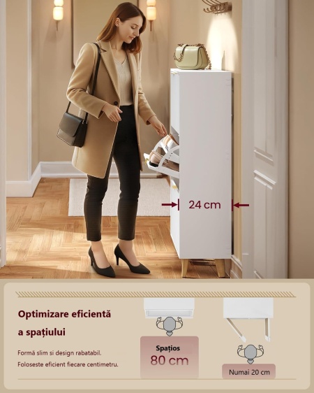 Pantofar alb riflaj, 80cm ingust, 3 compartimente, pantofare, depozitare pantofi, mobilier hol - PANA38 - Img 8