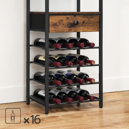 RVI7 - Rafturi Vin, 40 cm, depozitare vin, raft stil industrial, bucatarie, living, dining - Negru - Maro - Img 3