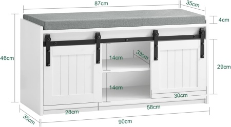 Bancuta alba hol, 80 / 90 / 120 cm, pantofar cu pernita, depozitare pantofi - BAA63 - Img 11
