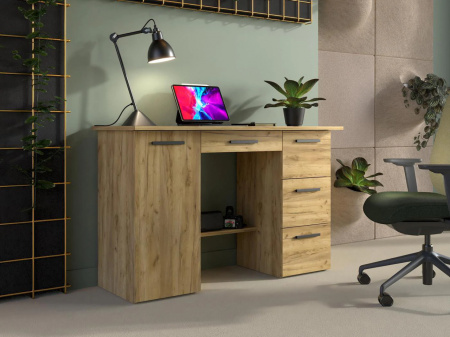 BIM511 - Birou 120 cm, masa de calculator cu 4 sertare si 1 dulap, office - culoarea Stejar - Img 5