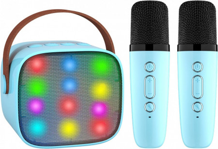 CADC2 - Set Sistem Mini Karaoke si 2 Mini Microfoane, Jucarii copii, Cadou pentru Craciun, Petreceri in familie - Albastru
