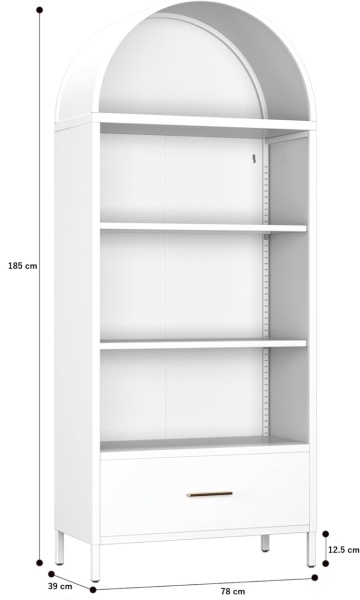 DUA205 - Vitrina 80 cm, Dulap rotund pentru birou, Biblioteca Living, Rafturi Dormitor, Dining, Hol - Alb - Img 2