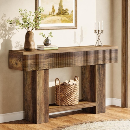 MAM30 - Masa Consola, 140 cm, masuta hol cu Front Riflat, living, dining, dormitor - Maro - Img 6