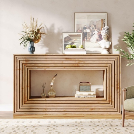 MAM31 - Masa Consola, 150 cm, masuta hol cu Front Riflat, living, dining, dormitor - Maro - Img 7