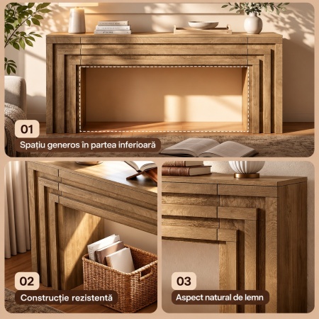 MAM42 - Masa Consola, 160 cm, masuta Hol cu spatiu de depozitare, aspect de Lemn, Living, Dining, Dormitor - Maro - Img 7