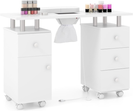 MANIA4 - Masuta manichiura, 108 cm, masa cosmetica cu Aspirator incorporat, pernita - Alb / Negru / Roz - Img 2