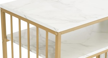 MANIAU209 - Masuta manichiura, 108 cm, birou cu 3 sertare si rafturi, masa cosmetica pentru salon - Alb / Negru - Auriu - Img 9