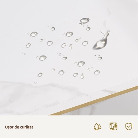 MANIAU210 - Masuta manichiura, 110 cm, birou, masa cosmetica pentru salon cu 1 Sertar si Tavita - Alb - Auriu - Img 2