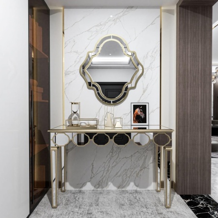 MAOG203 - Masa toaleta oglinda, masuta consola, 120 cm, cosmetica machiaj, vanity birou, Argintiu - Img 4